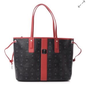 MCM Visetos Liz Reversible Shopper Tote Black Red